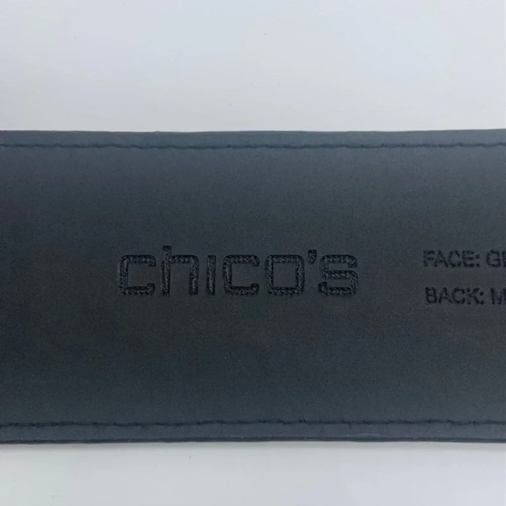 Chico's Black Wide Stretch Belt Croc Embossed Leather Size M/L Waist Belt